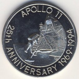 Теркс и Кайкос 5 крон 1993 год - 25-летие высадки на Луну
