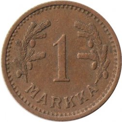 Финляндия 1 марка 1943 год (медь, коричневый цвет)