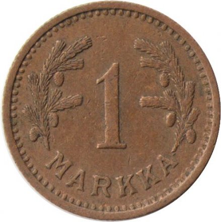 Финляндия 1 марка 1943 год (медь, коричневый цвет)
