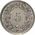 Швейцария 5 раппенов 1970 год