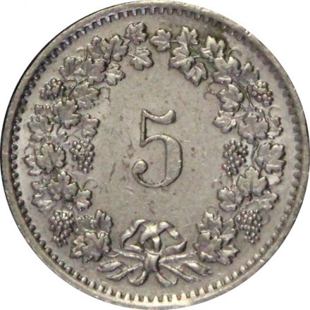 Швейцария 5 раппенов 1970 год
