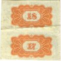 Адмирал Колчак. Купоны 4 рубля 50 копеек 1917 год, второй разряд - сцепка из 2 штук - XF