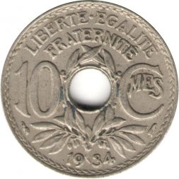 Франция 10 сантимов 1934 год