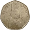 Великобритания 50 пенсов 2018 год -  150 лет со дня рождения Беатрис Поттер, Флопси Банни