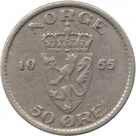 Норвегия 50 эре 1955 год