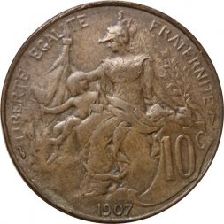 Франция 10 сантимов 1907 год