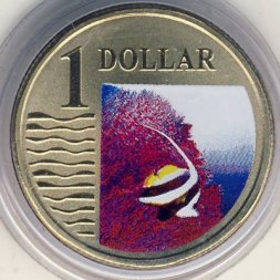 Австралия 1 доллар 2007 год - Цветной океан. Длиннопёрая рыба-флаг
