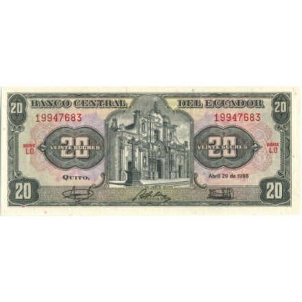 Эквадор 20 сукре 1986 год - Иезуитская церковь в Кито - UNC