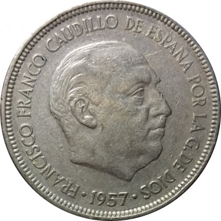 Испания 5 песет 1957 год - Франсиско Франко (61 внутри звезды)