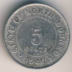 Монета Северное Борнео 5 центов 1940 год