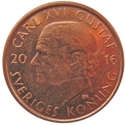 Монета Швеция 2 кроны 2016 год - Король Карл XVI Густав
