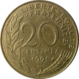 Франция 20 сантимов 1991 год - Марианна