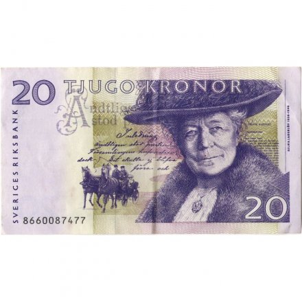 Швеция 20 крон 2008 год - Сельма Лагерлеф. Путешествие Нильса с дикими гусями - VF+