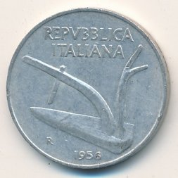 Италия 10 лир 1956 год Колосья
