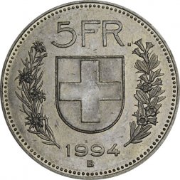 Швейцария 5 франков 1994 год