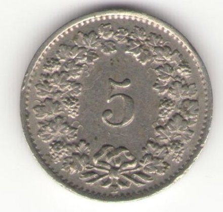 Швейцария 5 раппенов 1946 год