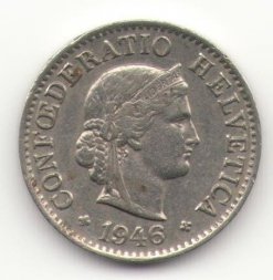 Швейцария 5 раппенов 1946 год
