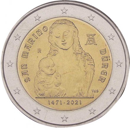 Сан-Марино 2 евро 2021 год - 550 лет со дня рождения Альбрехта Дюрера