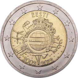 Эстония 2 евро 2012 год - 10 лет наличному обращению евро