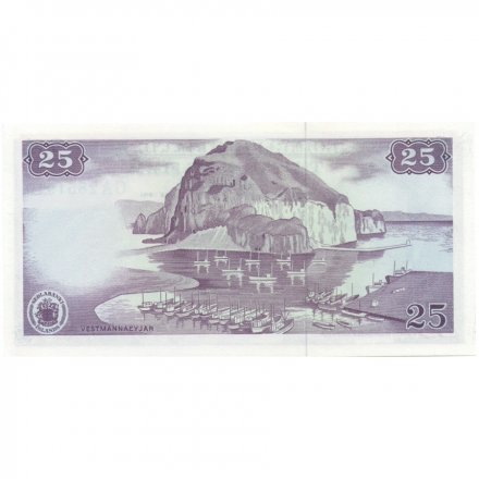 Исландия 25 крон 1961 год - Порт Исафьордюр в Скутулсфьордюре. Порт Вестманнаэйяр UNC