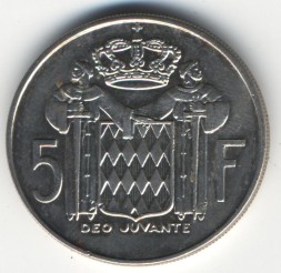 Монета Монако 5 франков 1966 год - Князь Ренье III