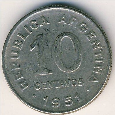 Аргентина 10 сентаво 1951 год