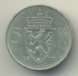 Норвегия 5 крон 1970 год - Король Улаф V