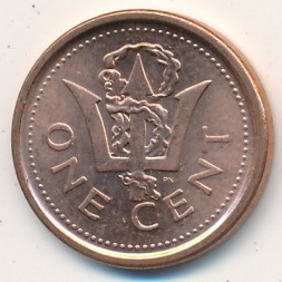 Монета Барбадос 1 цент 2009 год - Трезубец Нептуна