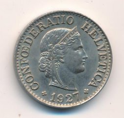 Швейцария 10 раппенов 1927 год