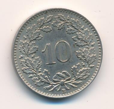 Швейцария 10 раппенов 1927 год