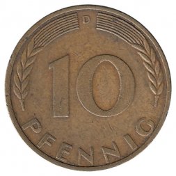 ФРГ 10 пфеннигов 1969 год - D
