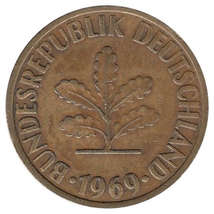 ФРГ 10 пфеннигов 1969 год - D