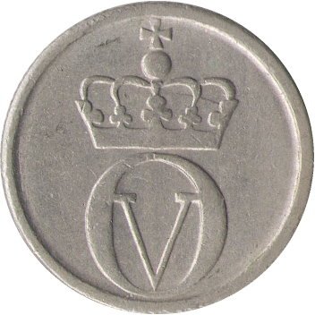Норвегия 10 эре 1967 год - Король Улаф V. Пчела