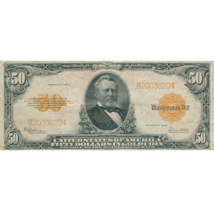 США 50 долларов 1922 год - Золотой сертификат - VF