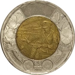 Канада 2 доллара 2015 год - 100 лет стихотворению "На полях Фландрии"