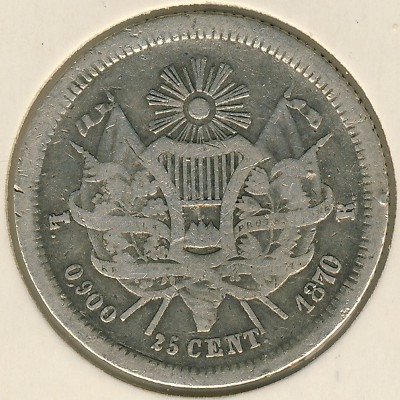 Гватемала 25 сентаво 1870 год