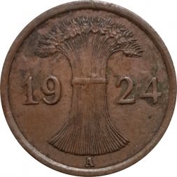 Веймарская республика 1 рейхспфенниг 1924 год (A)