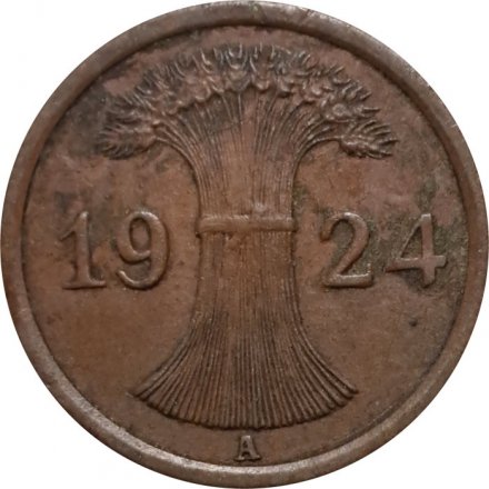 Веймарская республика 1 рейхспфенниг 1924 год (A)