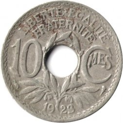 Франция 10 сантимов 1923 год (отметка монетного двора: "Рог изобилия")
