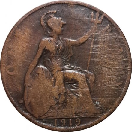 Великобритания 1 пенни 1919 год - Король Георг V (H)