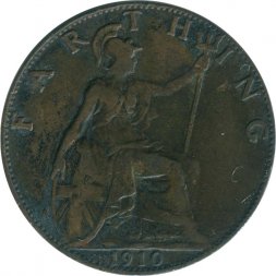Великобритания 1 фартинг 1910 год - Король Эдуард VII
