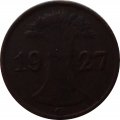 Веймарская республика 1 рейхспфенниг 1927 год (G)