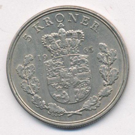 Дания 5 крон 1965 год - Король Фредерик IX