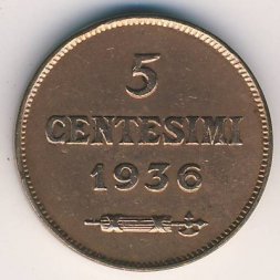 Сан-Марино 5 чентезимо 1936 год