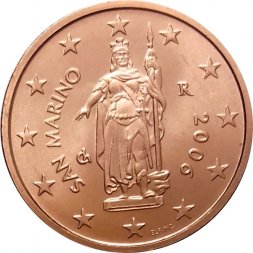 Сан-Марино 2 евроцента 2006 год - Статуя Свободы в городе Сан-Марино UNC