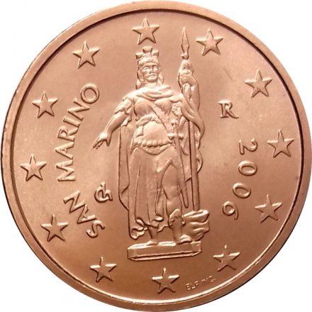 Сан-Марино 2 евроцента 2006 год - Статуя Свободы в городе Сан-Марино UNC