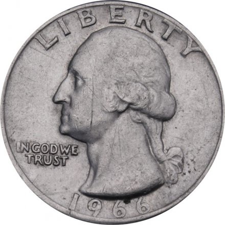 США 25 центов (1/4 доллара) 1966 год - Джордж Вашингтон (без отметки МД)