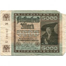 Веймарская Республика 5000 марок 1922 год - VG