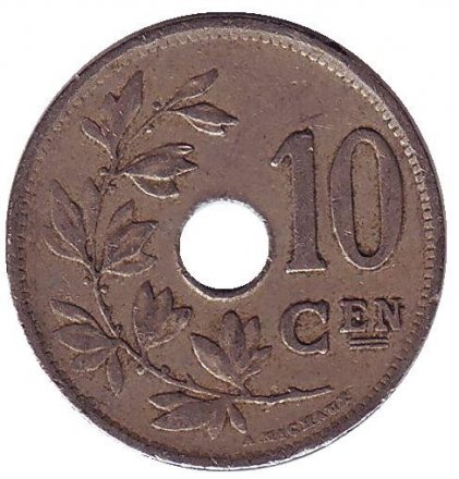 Бельгия 10 сантимов 1920 год KONINGRIJK BELGIE