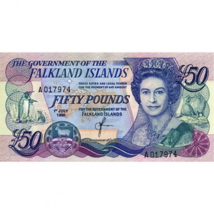 Фолклендские острова 50 фунтов 1990 год - Памятник Китовой кости в Стэнли - UNC